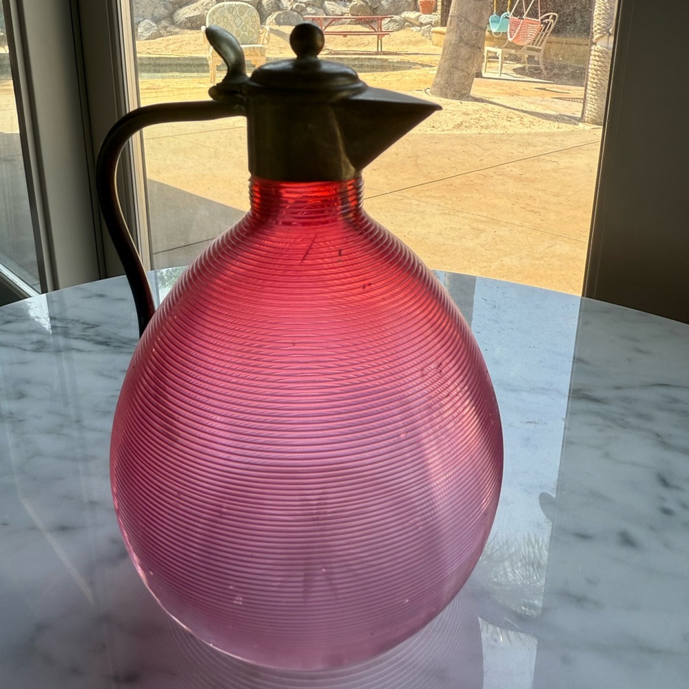 Vintage Brass and Murano Glass Liqueur Decanter or Whiskey Noggin, Italy